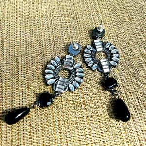 Betsy Johnson stunning dangly black clear stone earrings.  New condition.